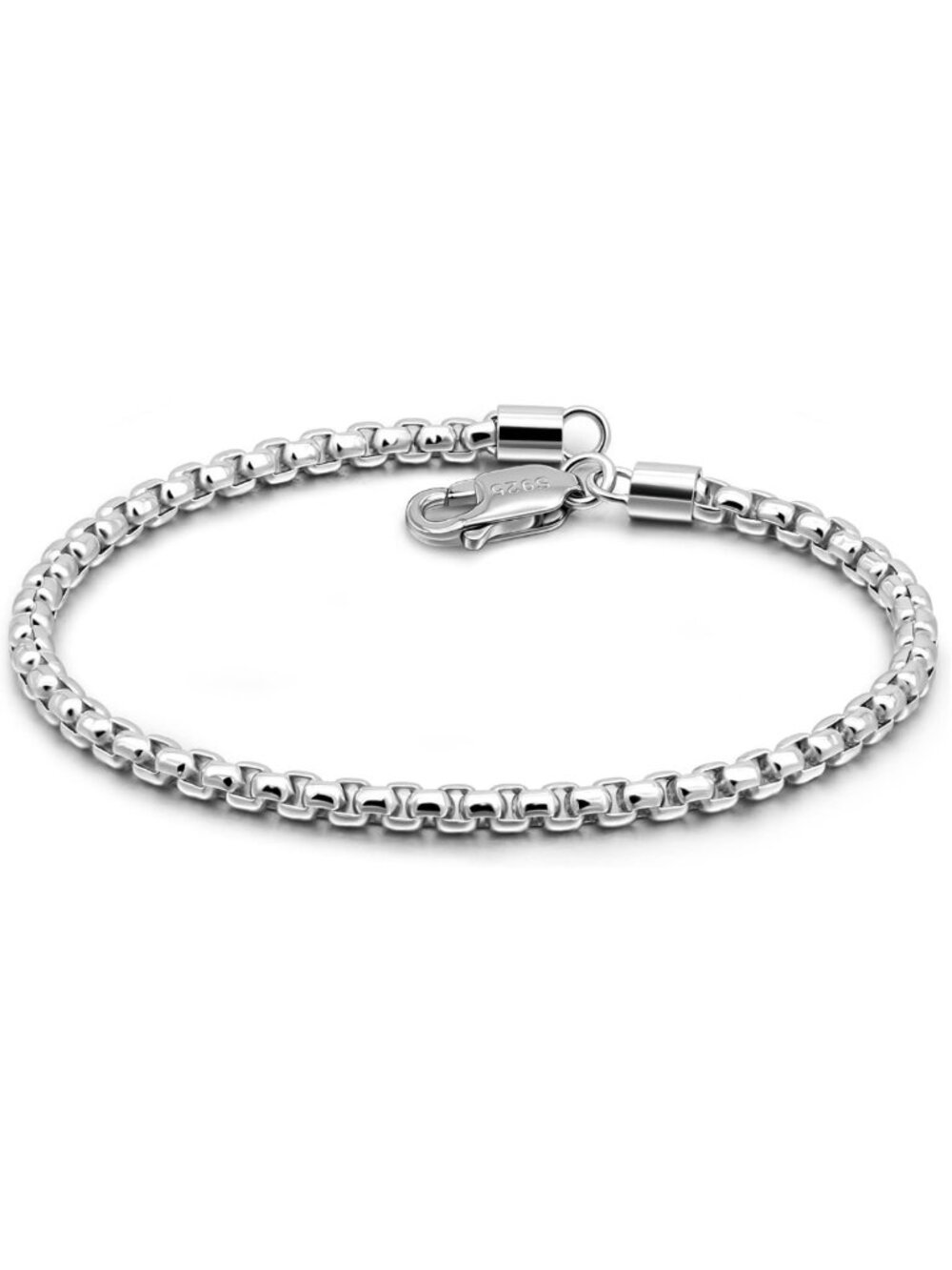 925 Sterling Silver Unisex Bracelet - 3MM Square Rolo Link Chain, Adjustable